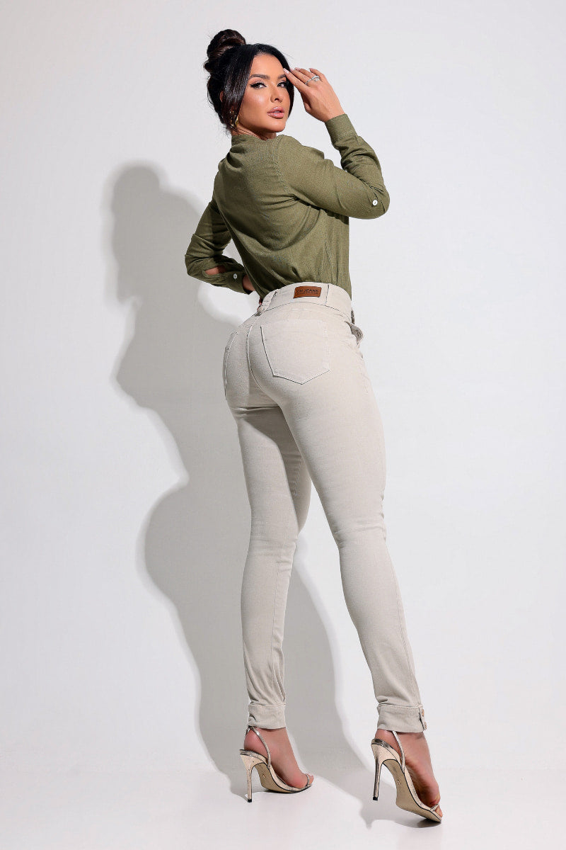 Calça Bege Feminina Modeladora Que Não Marca Empina Bumbum JEB94