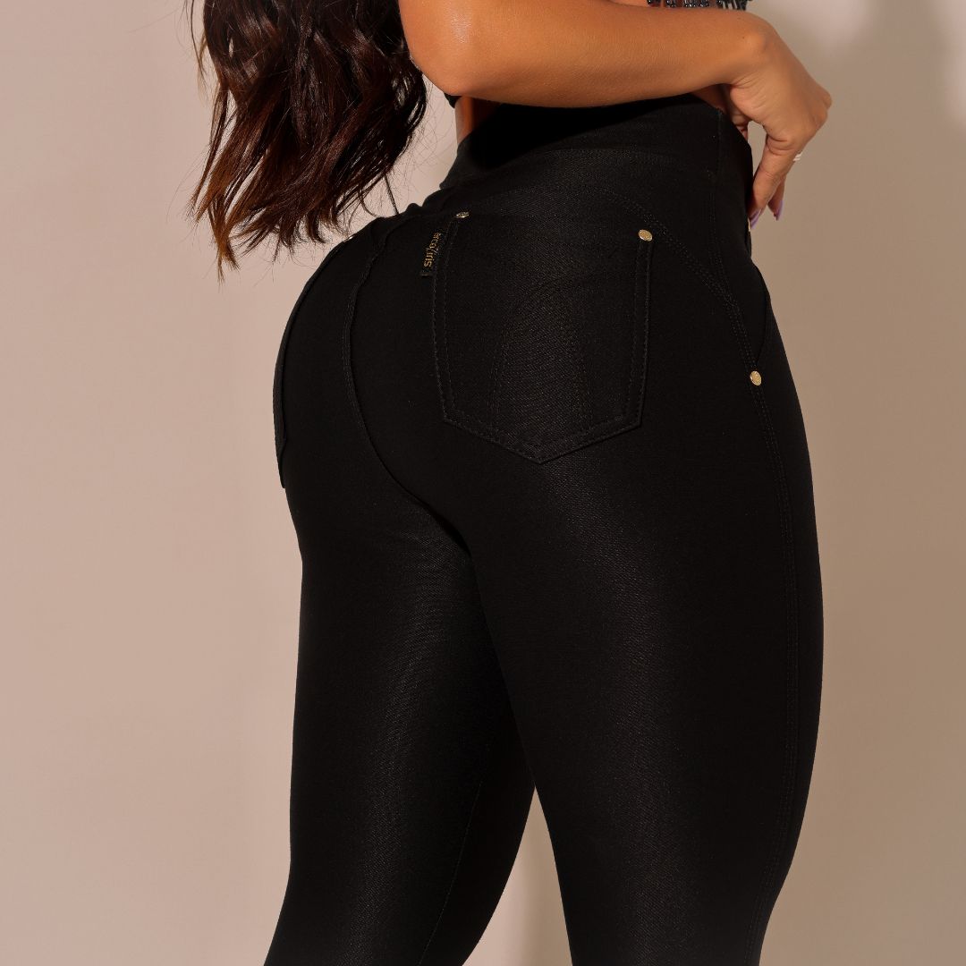 Calça Modeladora Flare Cintura Alta Preta Empina Bumbum - BL10