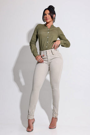 Calça Bege Feminina Modeladora Que Não Marca Empina Bumbum JEB94
